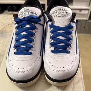 Jordan Women’s White and Royal Blue Sneakers 2 Lows